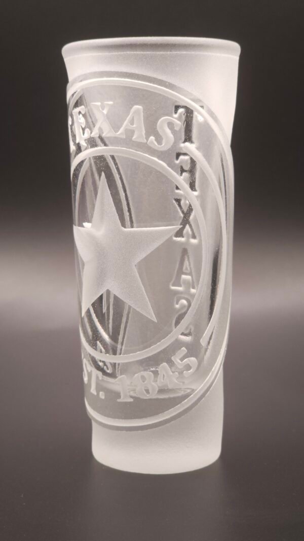 Texas engraved shot glass – Texas Star Raised Cut relief engraving