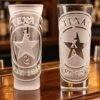 Texas engraved shot glass set on bar – Texas Star sandblasted design