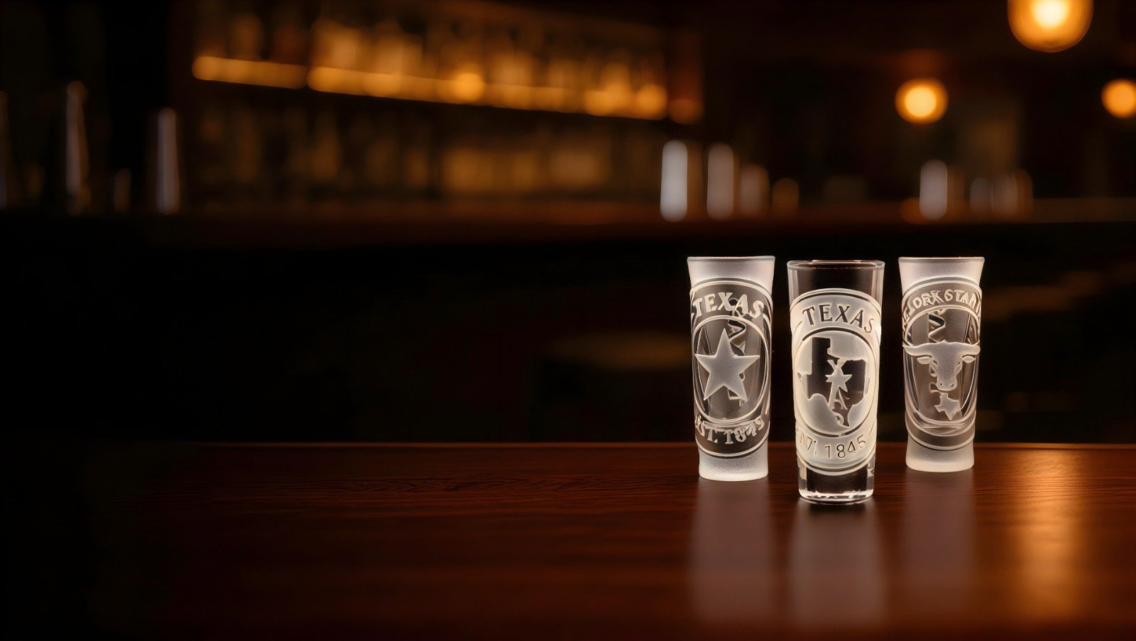 Premium deep engraved Texas shot glasses crafted from real glass
