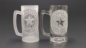 Texas engraved beer mug Texas Star comparison Deep Cut vs Raised Cut engraving styles