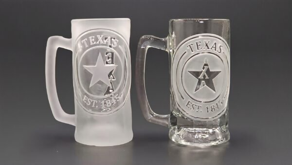 Texas engraved beer mug Texas Star comparison Deep Cut vs Raised Cut engraving styles