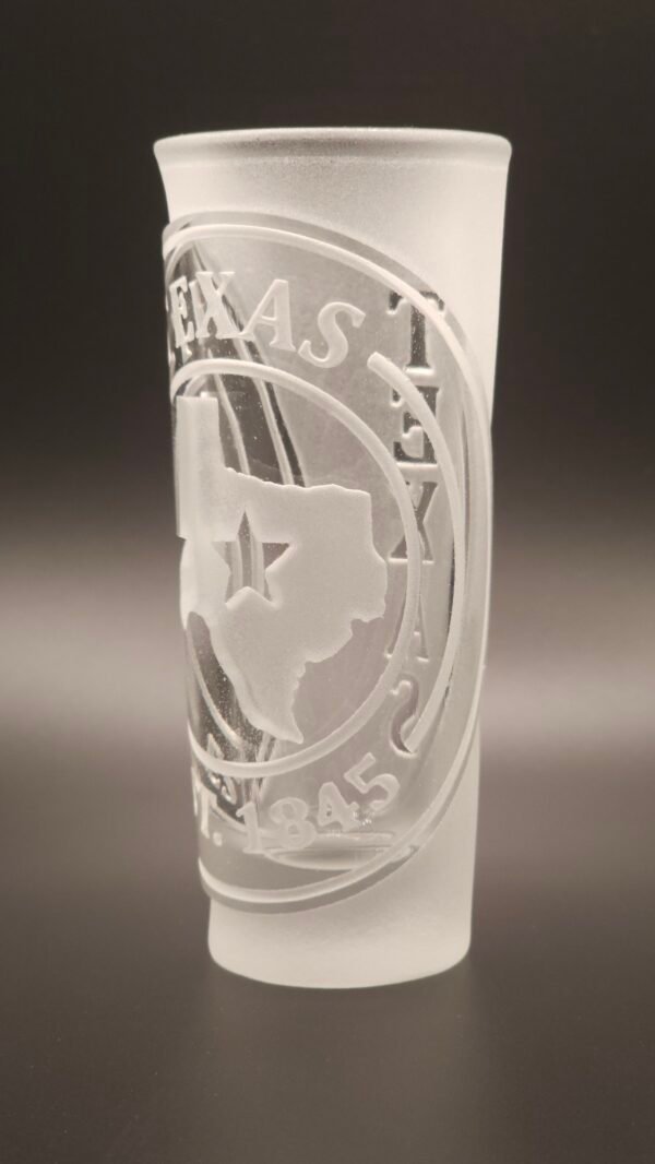 Lone Star Seal Raised Cut Texas Engraved Tequila Shot Glass Texas Lone Star Seal engraved tequila shot glass raised cut sandblasted design