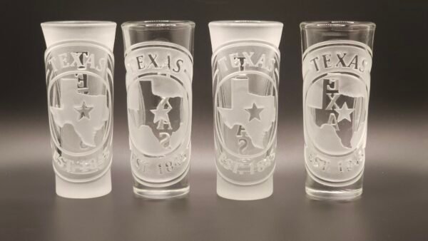 Lone Star Seal Texas Engraved Shot Glass Set of 4 Texas Lone Star Seal engraved tequila shot glass set of four deep and raised cut