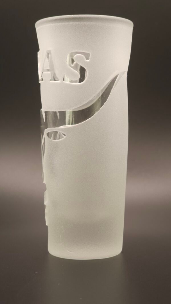 Texas Longhorn Heritage tequila shot glass raised cut engraving side detail